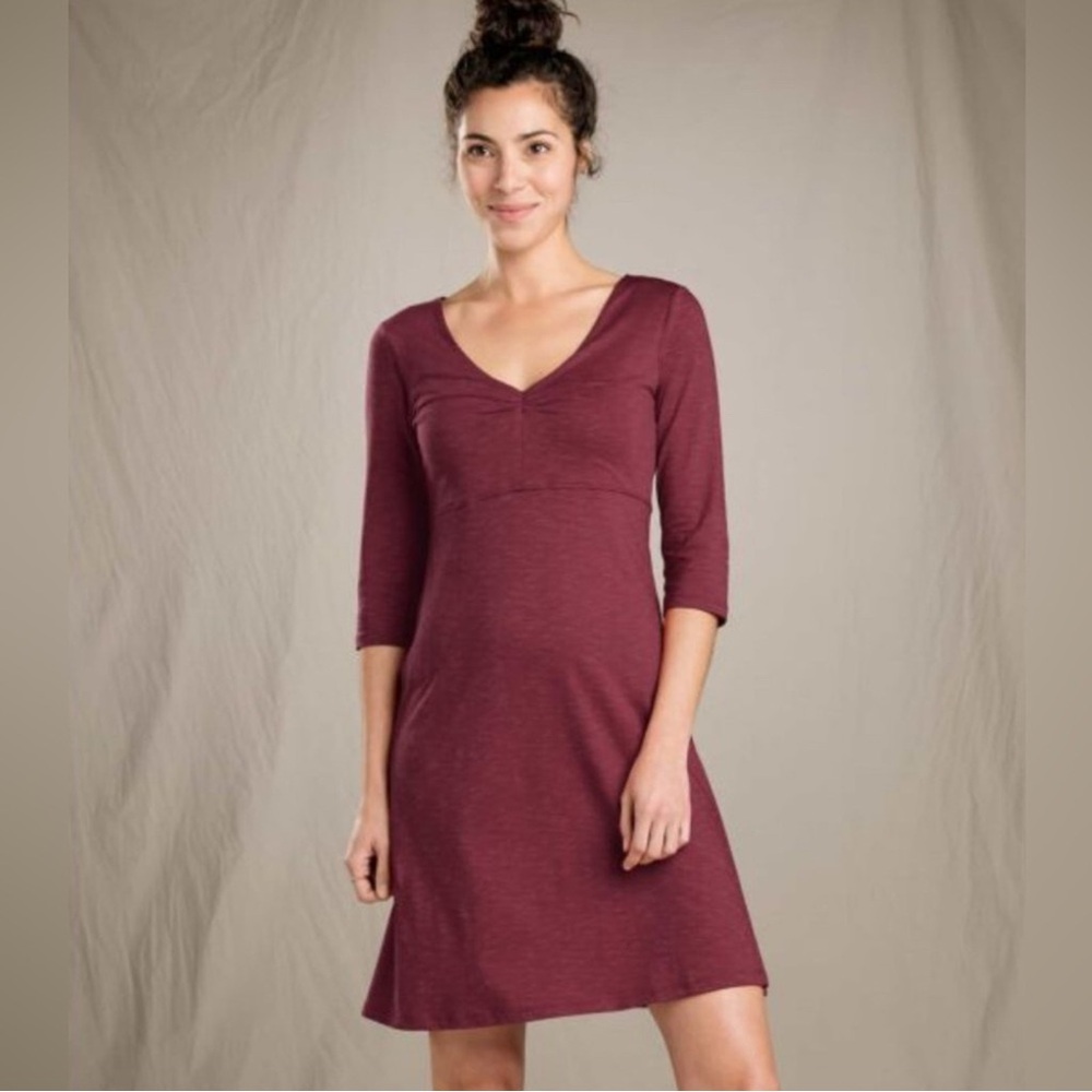 Toad & Co (Horny Toad) Rosalinda V-Neck, 3/4 Sleeve, Tencel Blend Dress in Red